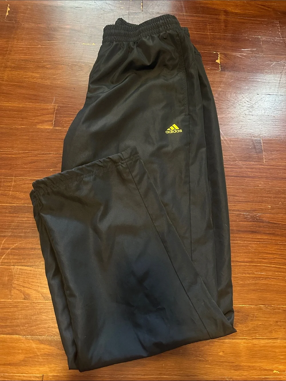 adidas Black Track Jacket and Pants with Yellow Trim, Men’s Medium